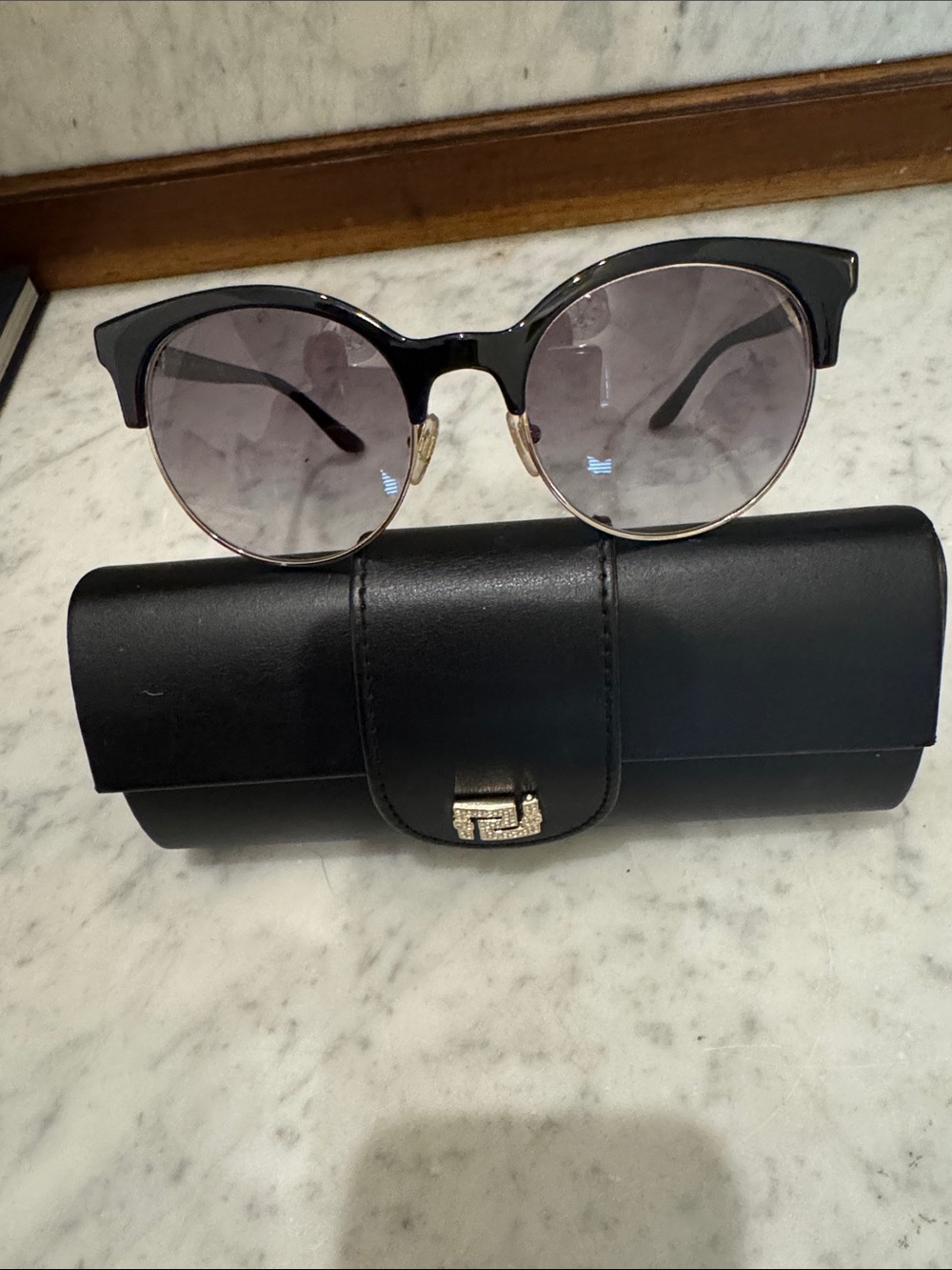 Black Cat-Eye Sunglasses with Case - Versace